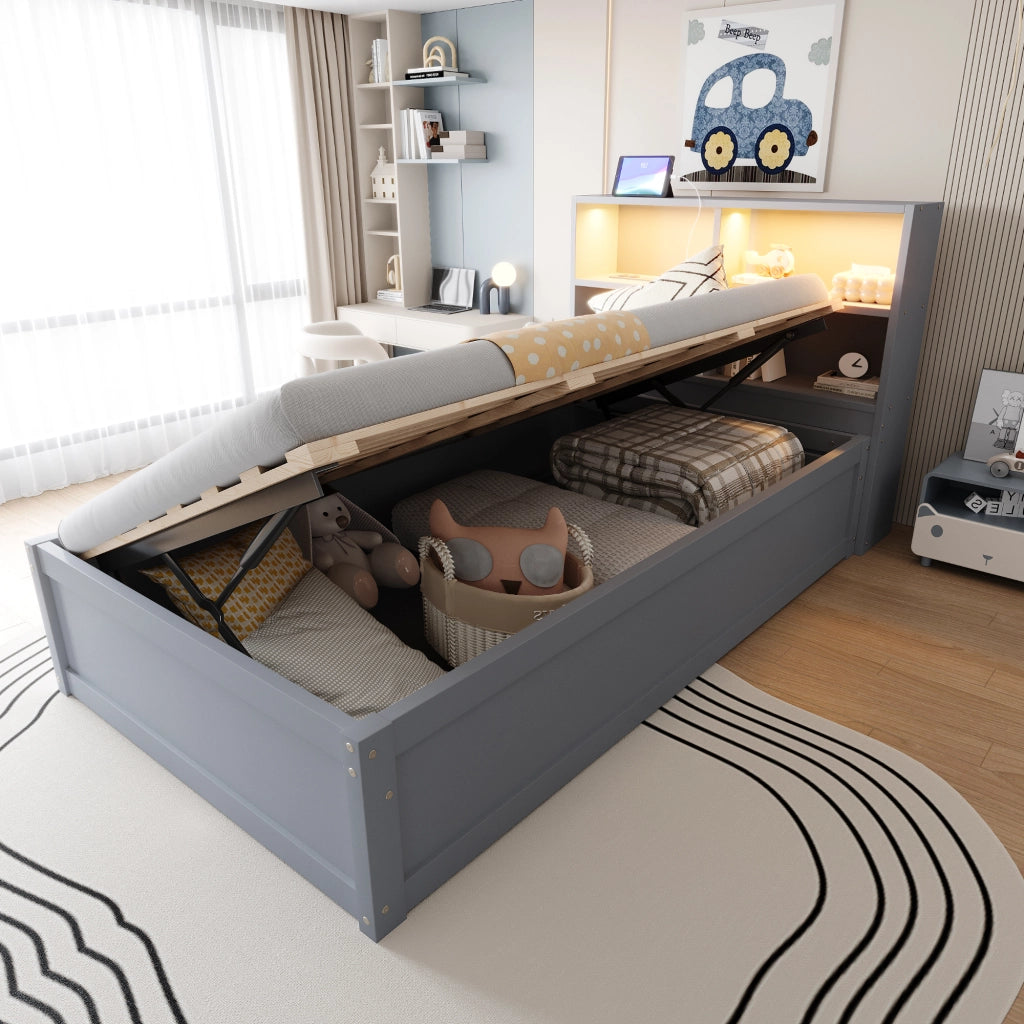 Letto matrimoniale con funzione divano e stoccaggio legno grigio 90x200 cm