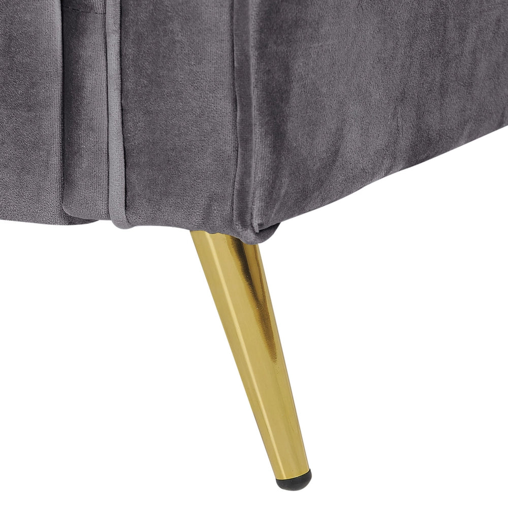 Poltrona Tessuto Velluto Grigio Scuro Rivestimento Gambe In Metallo dorato Cuscini Seduta E Schienale Sfoderabili Stile Retrò Glam