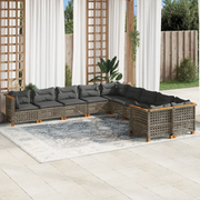 vidaXL Set Divano da Giardino 10 pz con Cuscini Grigio in Polyrattan