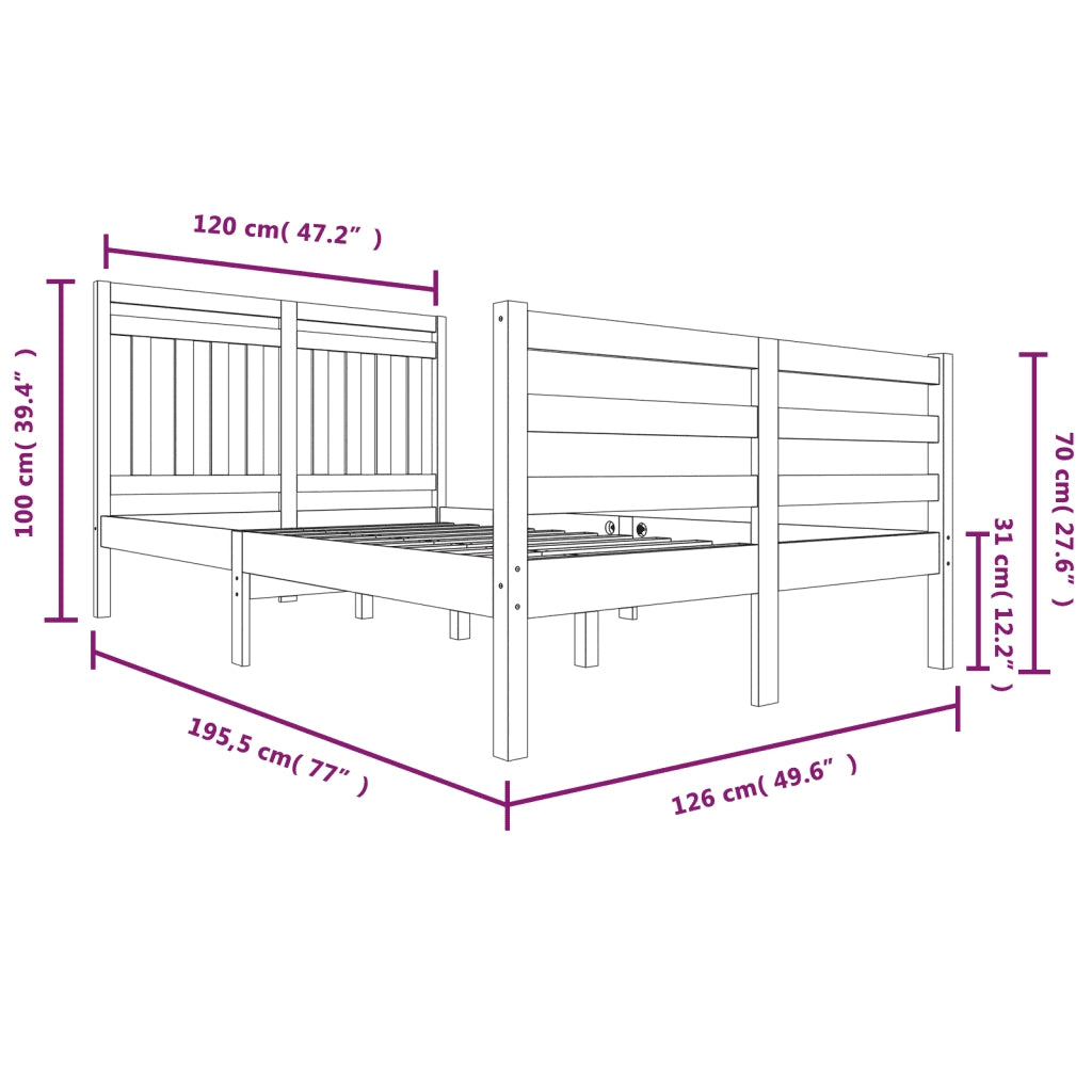 Giroletto-Struttura Letto 120x190 cm Small Double in Legno Massello 896903