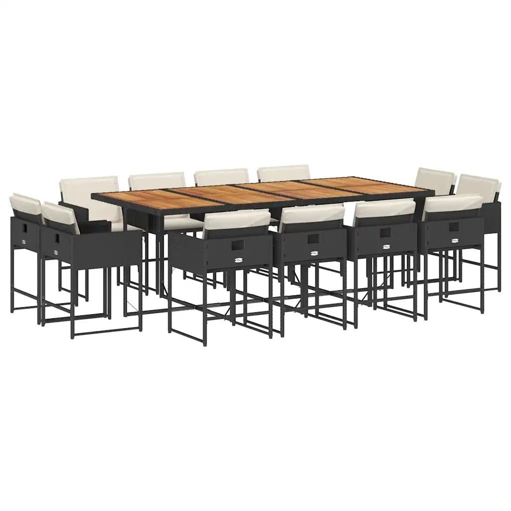 Set da Pranzo da Giardino 13pz con Cuscini Nero in Polyrattan 3278174