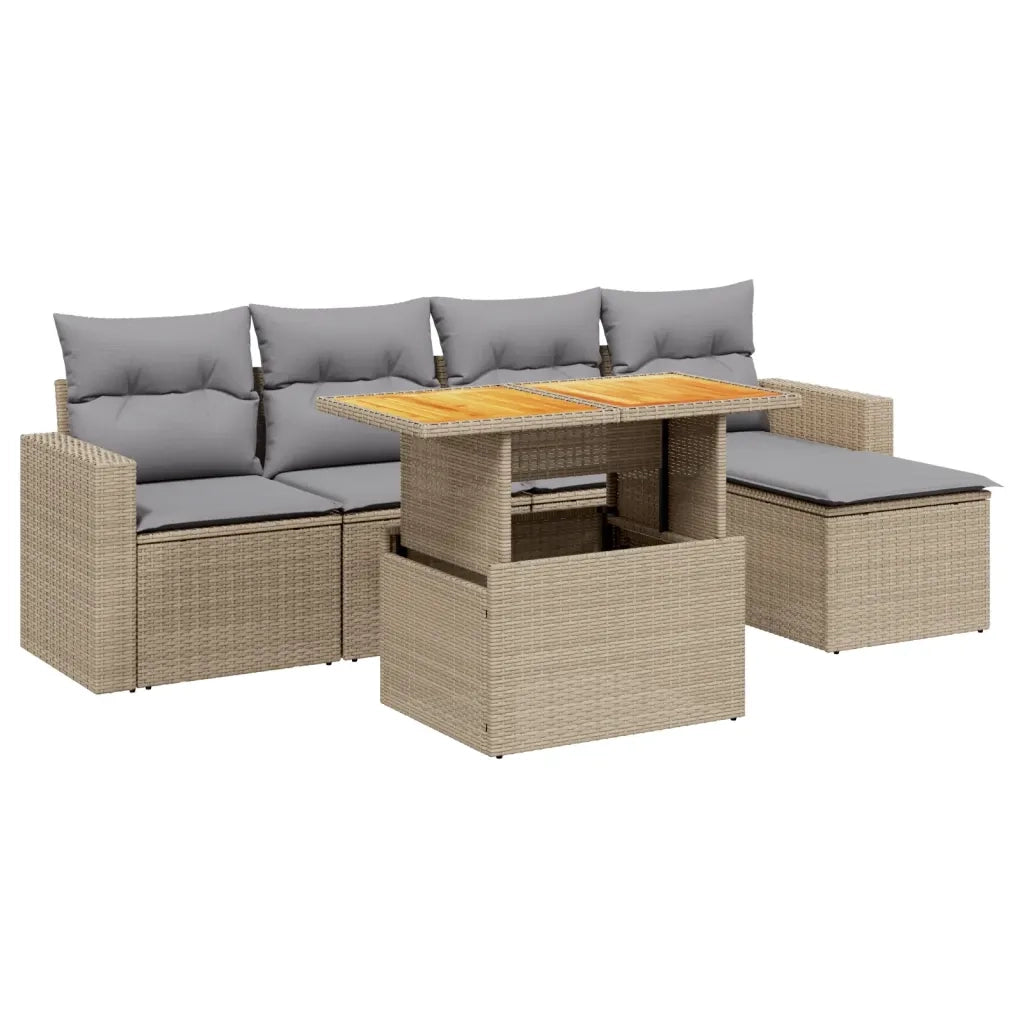 Set Divano da Giardino 6 pz con Cuscini Beige in Polyrattan 3271290