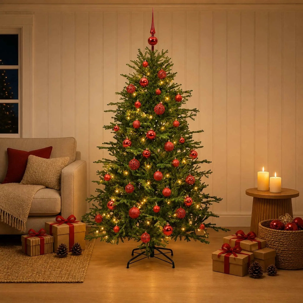 Albero di Natale artificiale con palline 120 cm 150 LED 3465881