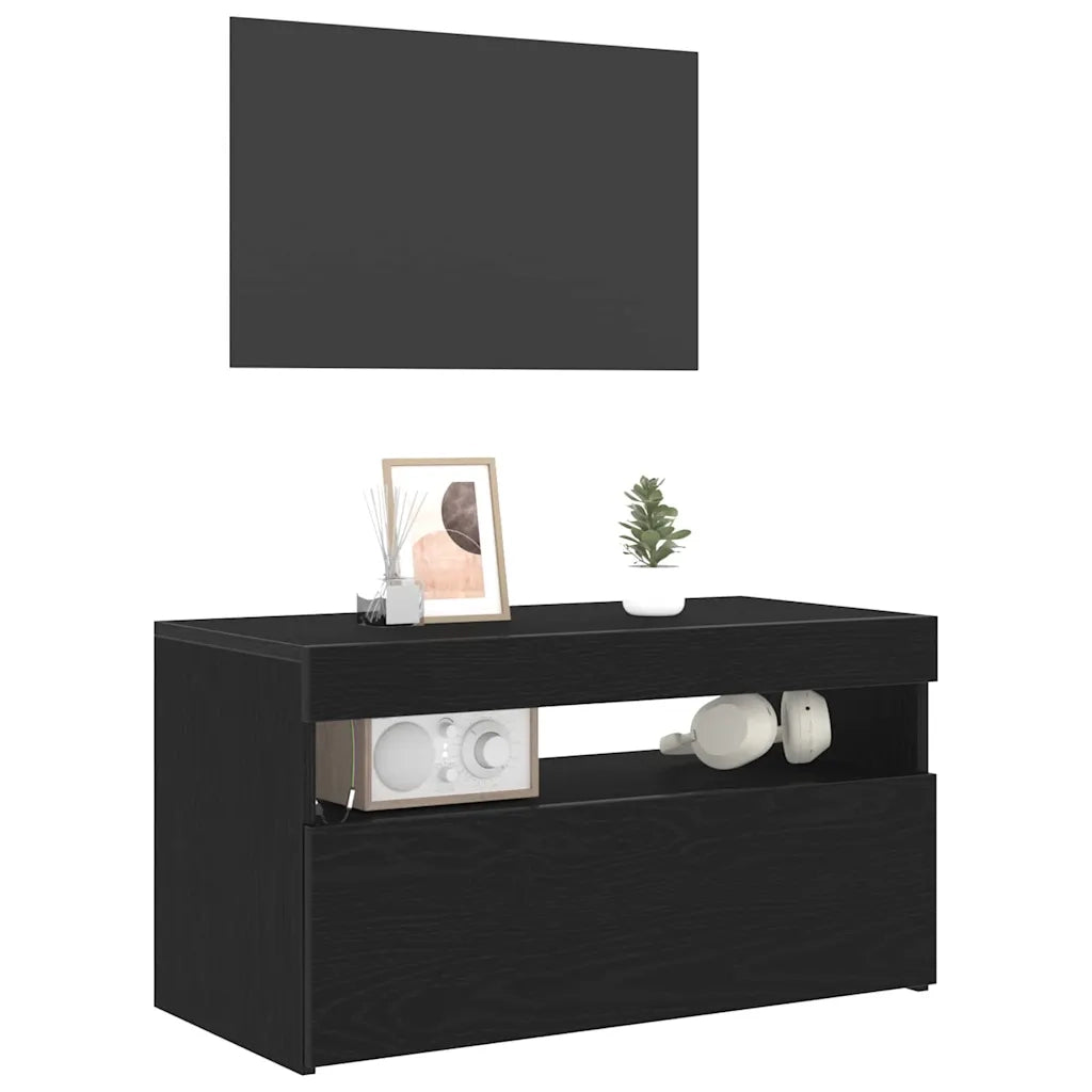 Mobile TV con LED Rovere Nero 75 x 35 x 40 cm Legno multistrato 862557