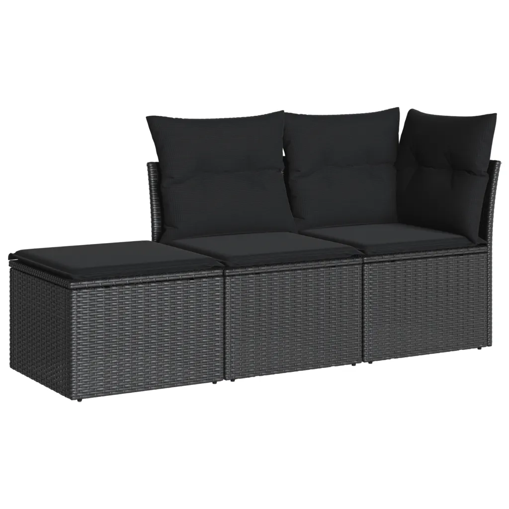 Set Divani da Giardino 3 pz | Set Salotto da Giardino con Cuscini in Polyrattan Nero