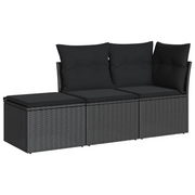 Set Divani da Giardino 3 pz | Set Salotto da Giardino con Cuscini in Polyrattan Nero