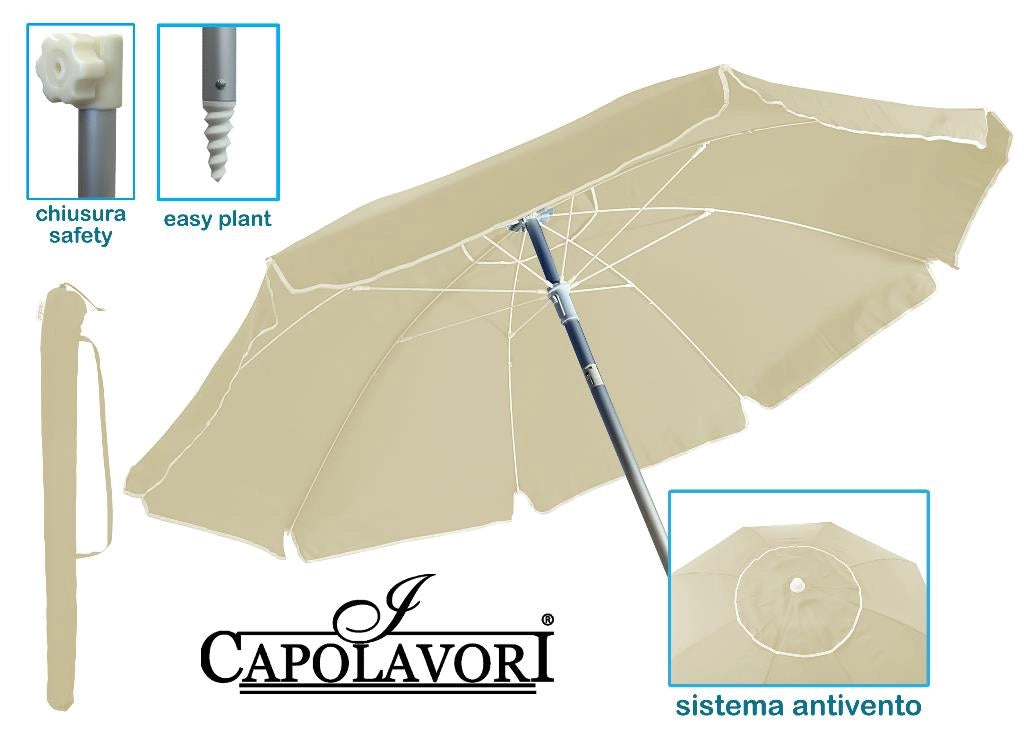 Ombrellone Mare Spiaggia Luxury Struttura in Alluminio Panna 200 cm