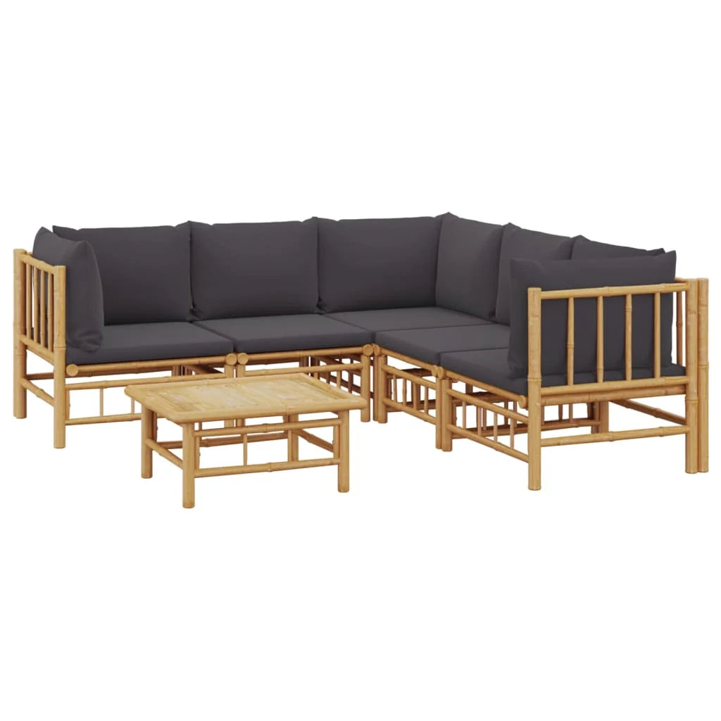 Set di mobili da giardino per esterni 6 pezzi con cuscini in bambù grigio scuro 02_0016786