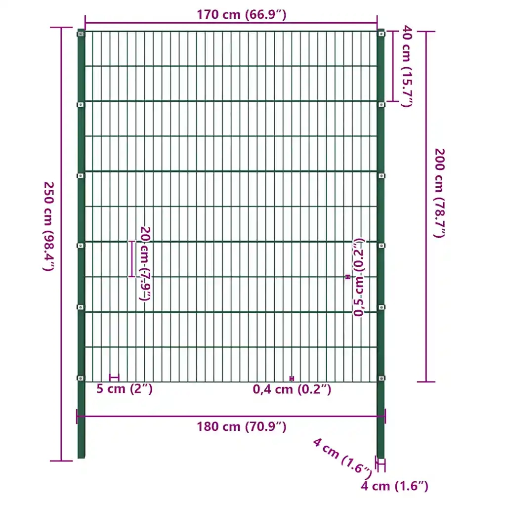 Pannello di recinzione con pali in ferro 176,5x200 cm verde 144936