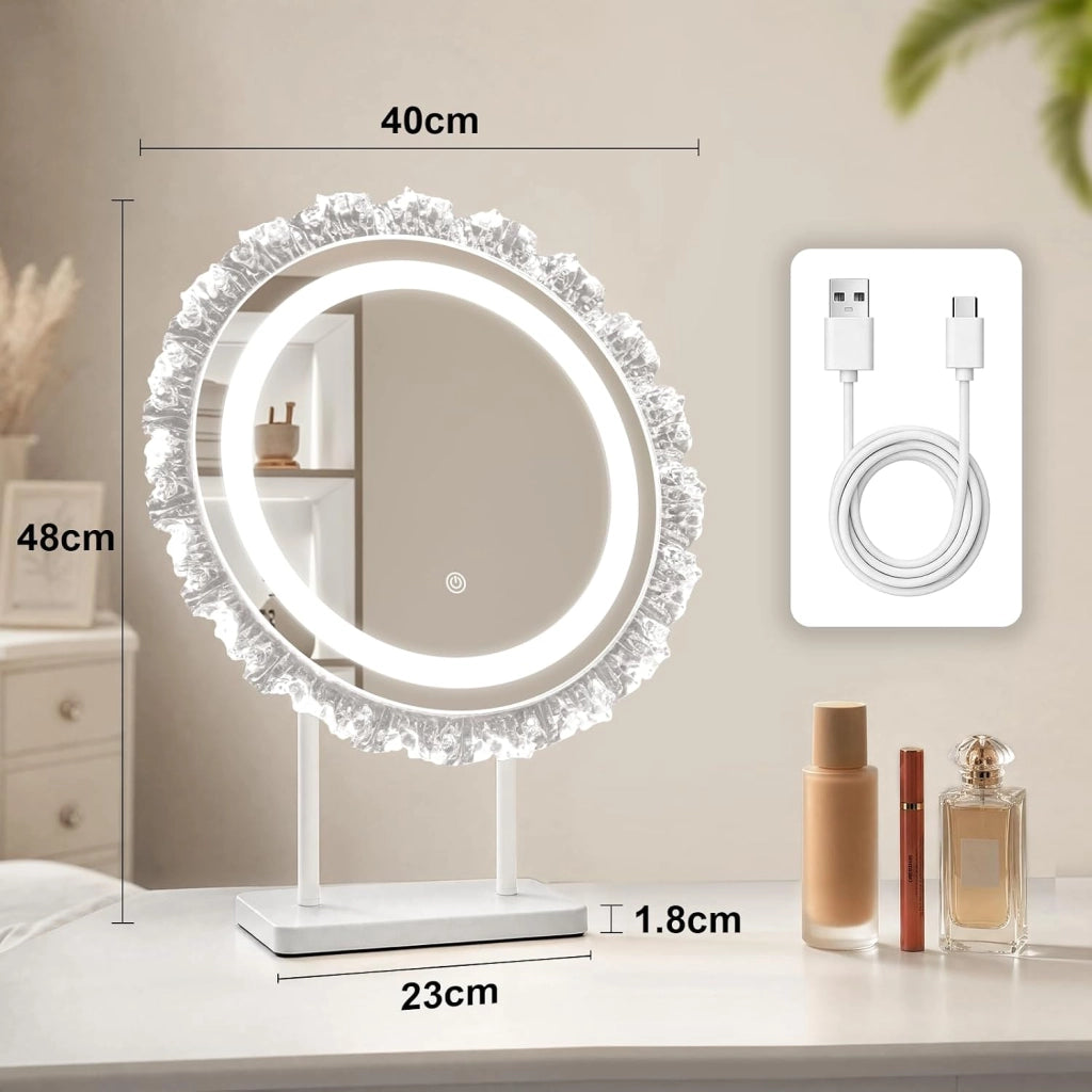 ZMH Specchio da trucco illuminato LED da tavolo per interni Rotondo Hollywood 40x48cm Specchio per toeletta