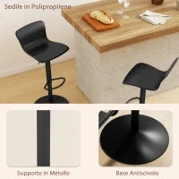 Set 2 Sgabelli da Bar con Schienale, Girevoli e con Altezza Regolabile, Polipropilene, Nero