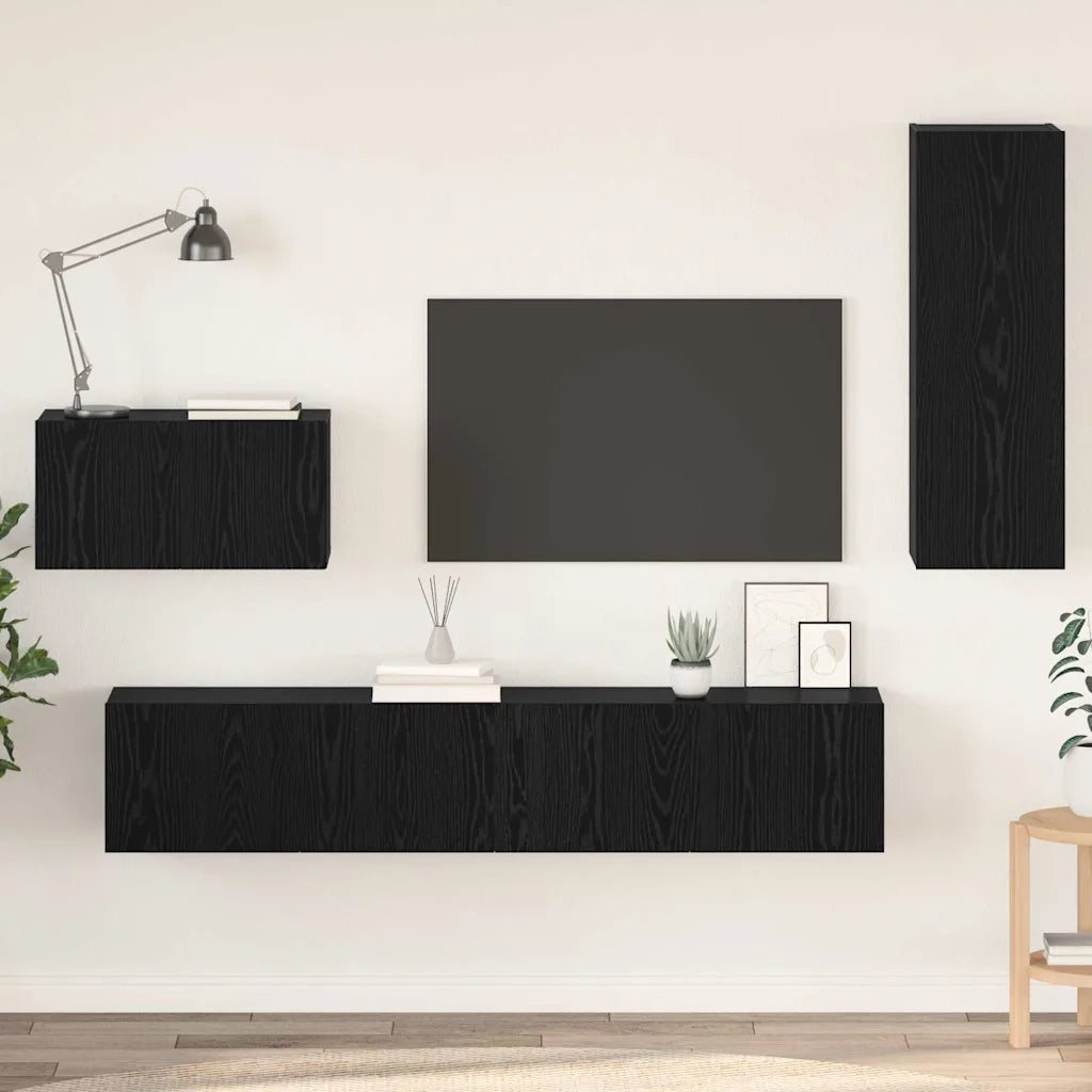 Mobile TV da Parete 4 pcs Rovere Nero Legno multistrato 3393466
