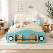 Letto imbottito con contenitore 90 × 200 cm in flanella blu con tasche laterali e grande cuscino