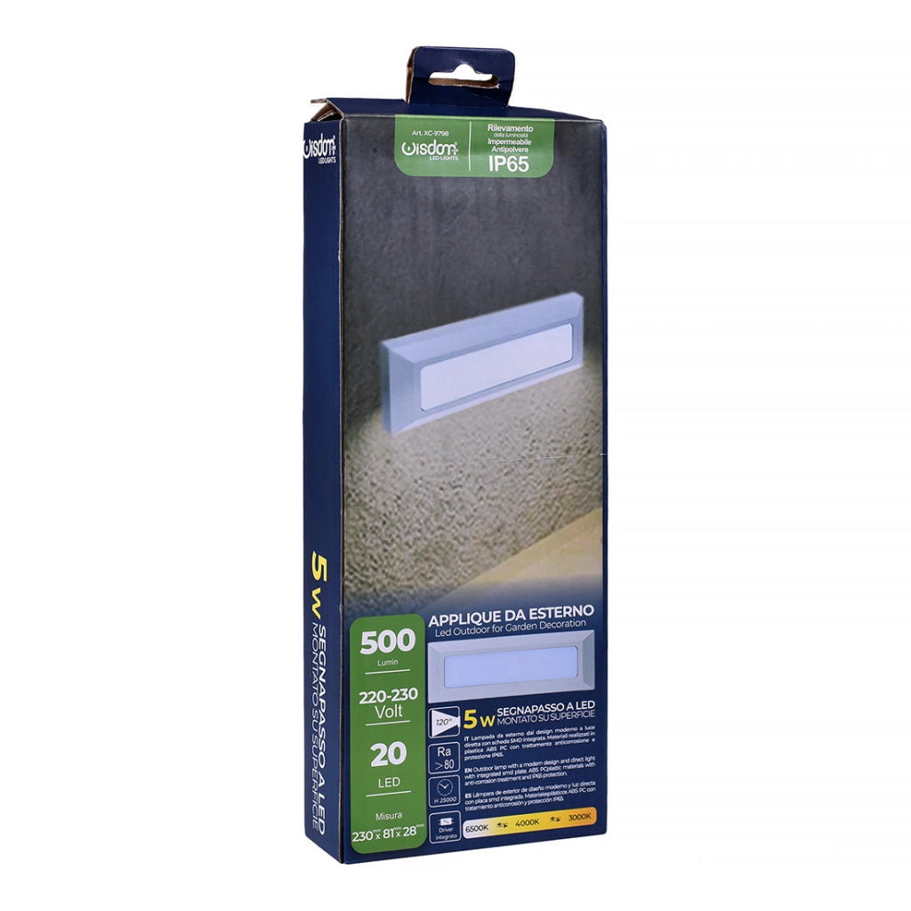 SEGNAPASSO LED A PARETE 5W CON CCT SWITCH 3 TEMPERATURE COLORE - DESIGN MODERNO ED ELEGANTE IP65 IDEALE PER AMBIENTI INTERNI ED ESTERNI