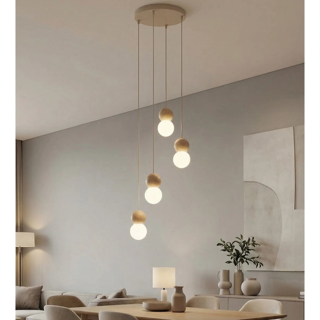 Lampada a sospensione LOOP in acciaio moka e legno