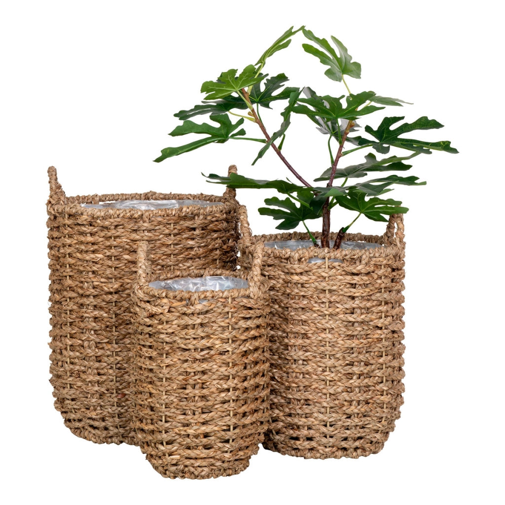 Cestini Hue in erba marina naturale con manici set 3 pezzi