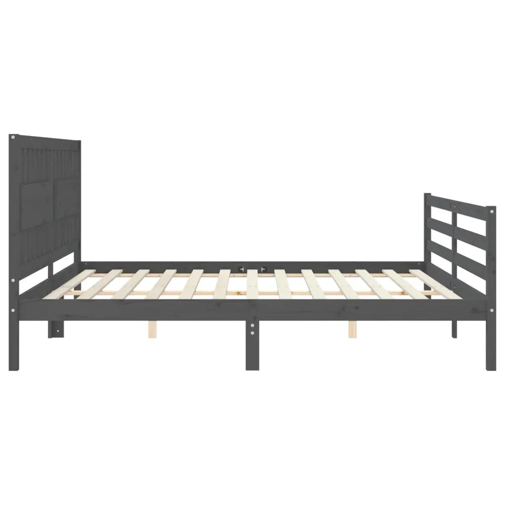 Letto matrimoniale | Letto per adulti | Giroletto con Testiera Grigio 200x200 cm in Legno Massello
