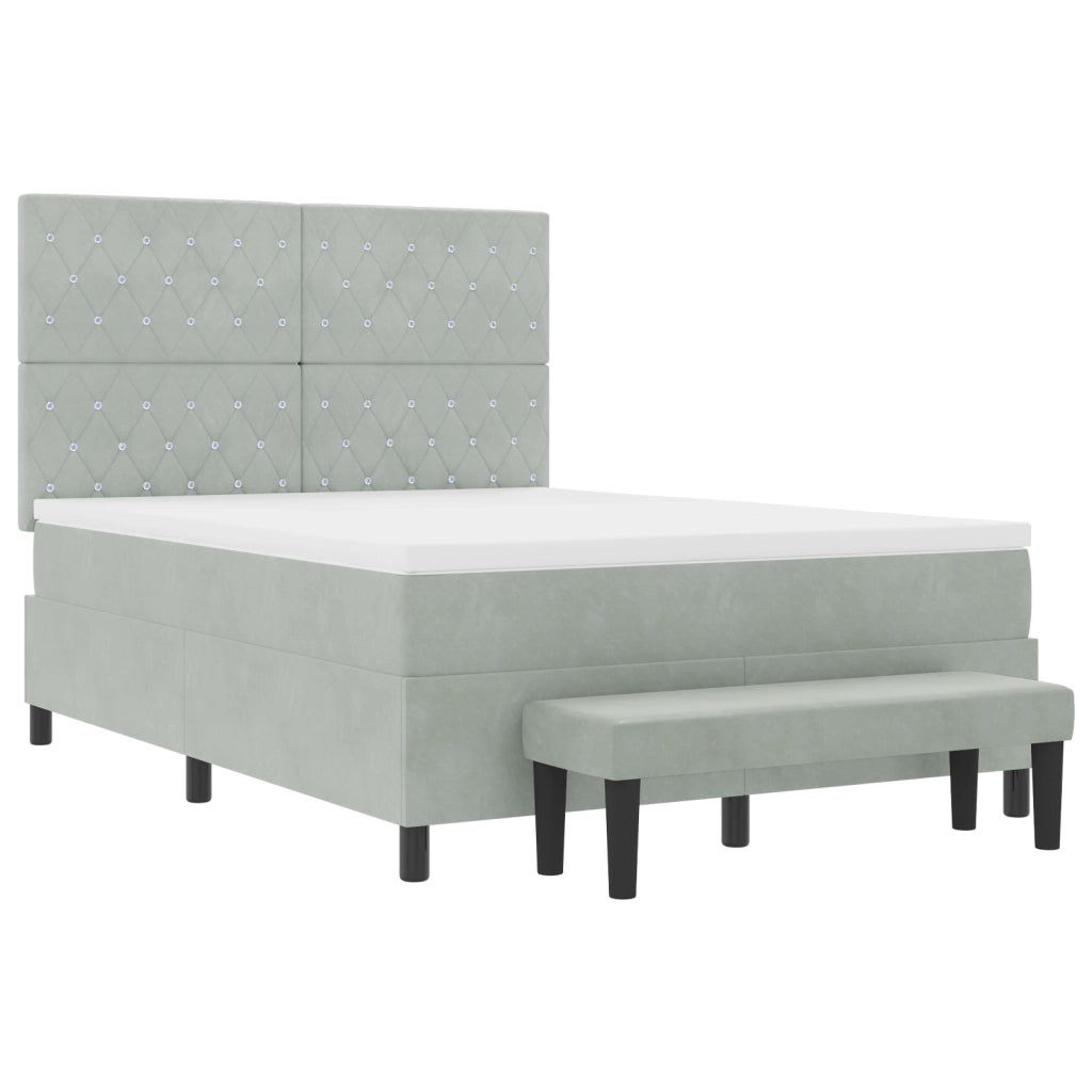 Letto a Box Spring con Materasso & Panca Grigio Chiaro 140x200 cm Velluto