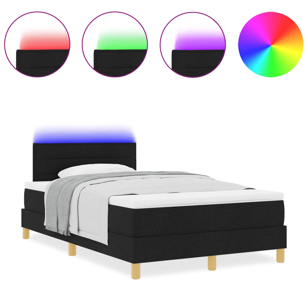 Letto a Box Spring con Materasso & LED Nero 120x200 cm Tessuto