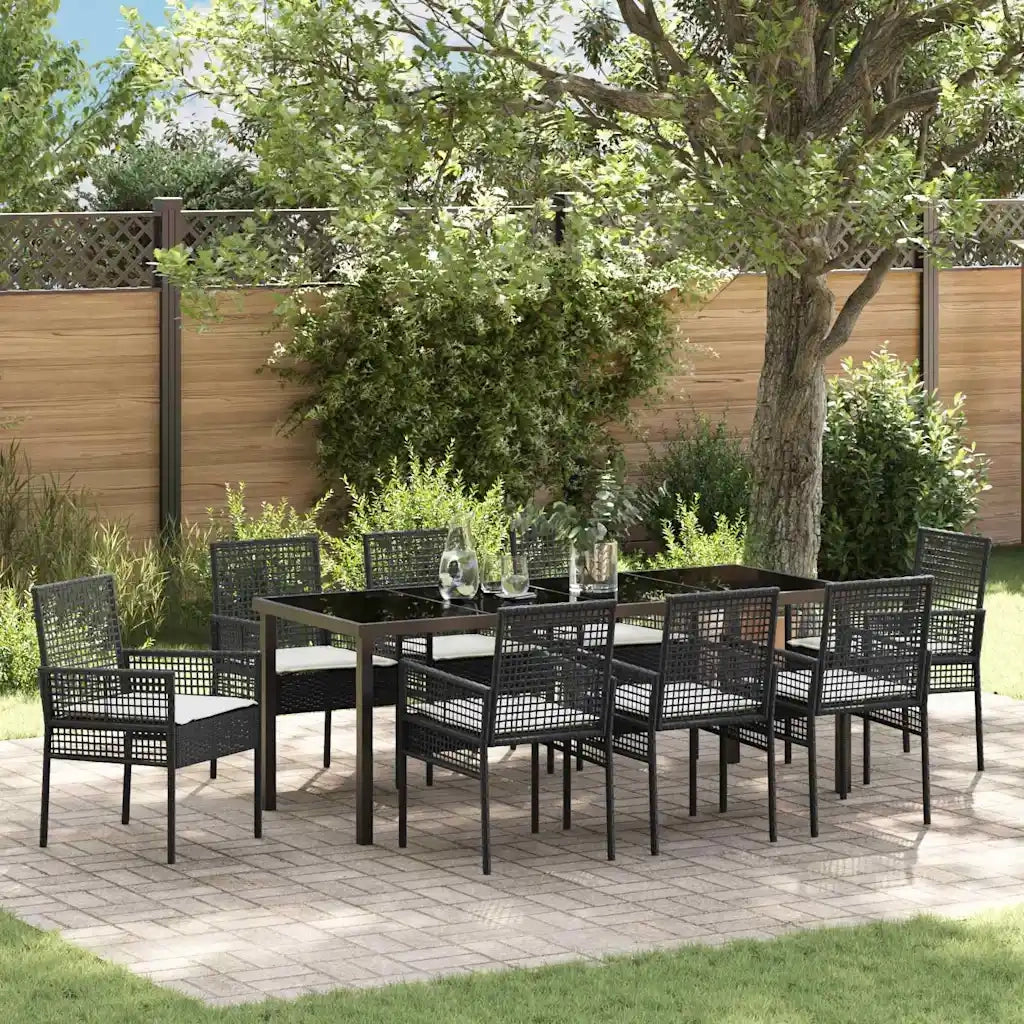 Set da Pranzo per Giardino con cuscino 9 pcs Nero polyrattan 3379869