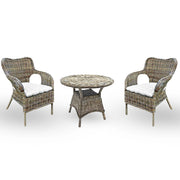 Set di 2 poltrone con 1 tavolino Kariba in rattan grigio con cuscini in omaggio
