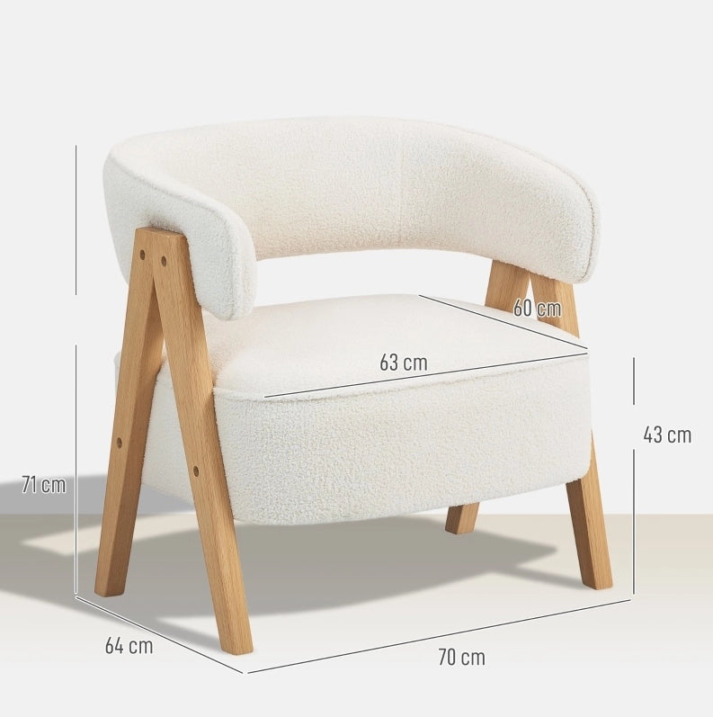 Poltrona moderna in poliestere con gambe in legno – Bianca