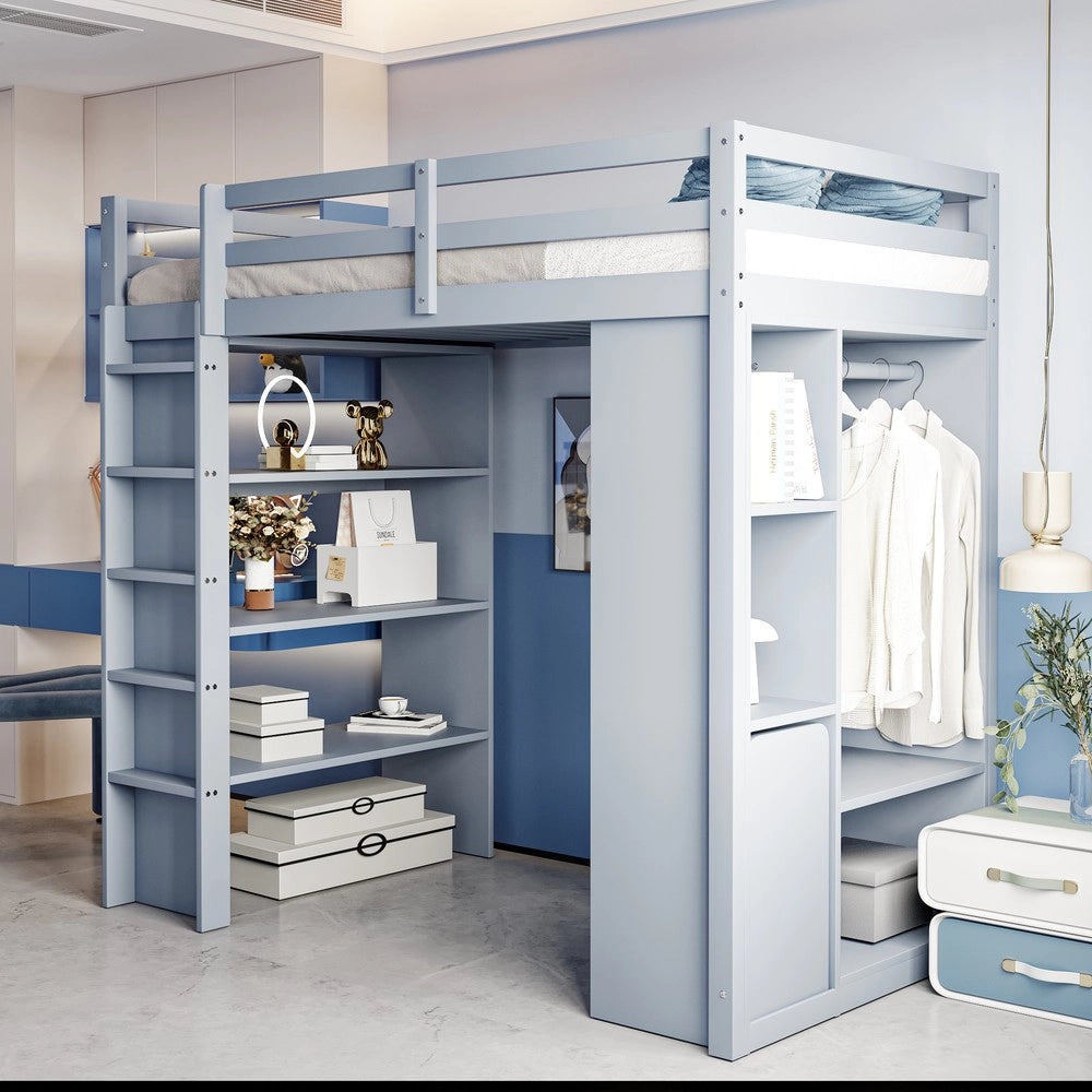 Letto a Soppalco per Bambini con Scaffali e Cassetti ¨C MINIMAL ¨C 90x200 Grigio