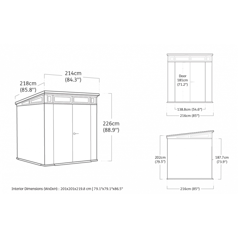 Casetta da giardino in resina effetto legno EVOTECH+ 216x218 cm - pavimento e doppia porta - carico neve 150 kg/m² – Pent 7x7 Signature Venetian - Keter