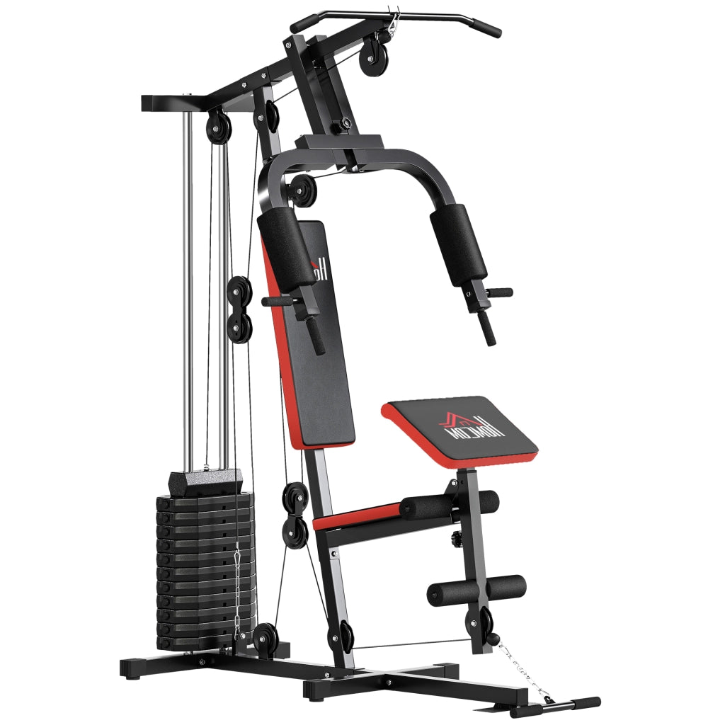 Power Tower con Pesi fino a 65 kg per Workout, in Acciaio e PU, 135x103x210 cm, Nero e Rosso