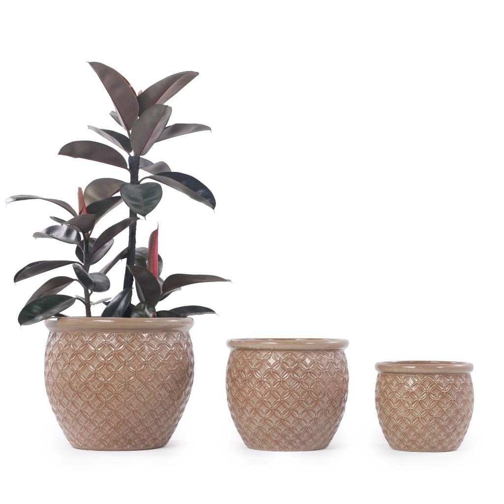 SET DI VASI IN CERAMICA 3 PEZZI Ø 38,5/30,5/23 cm BEIGE