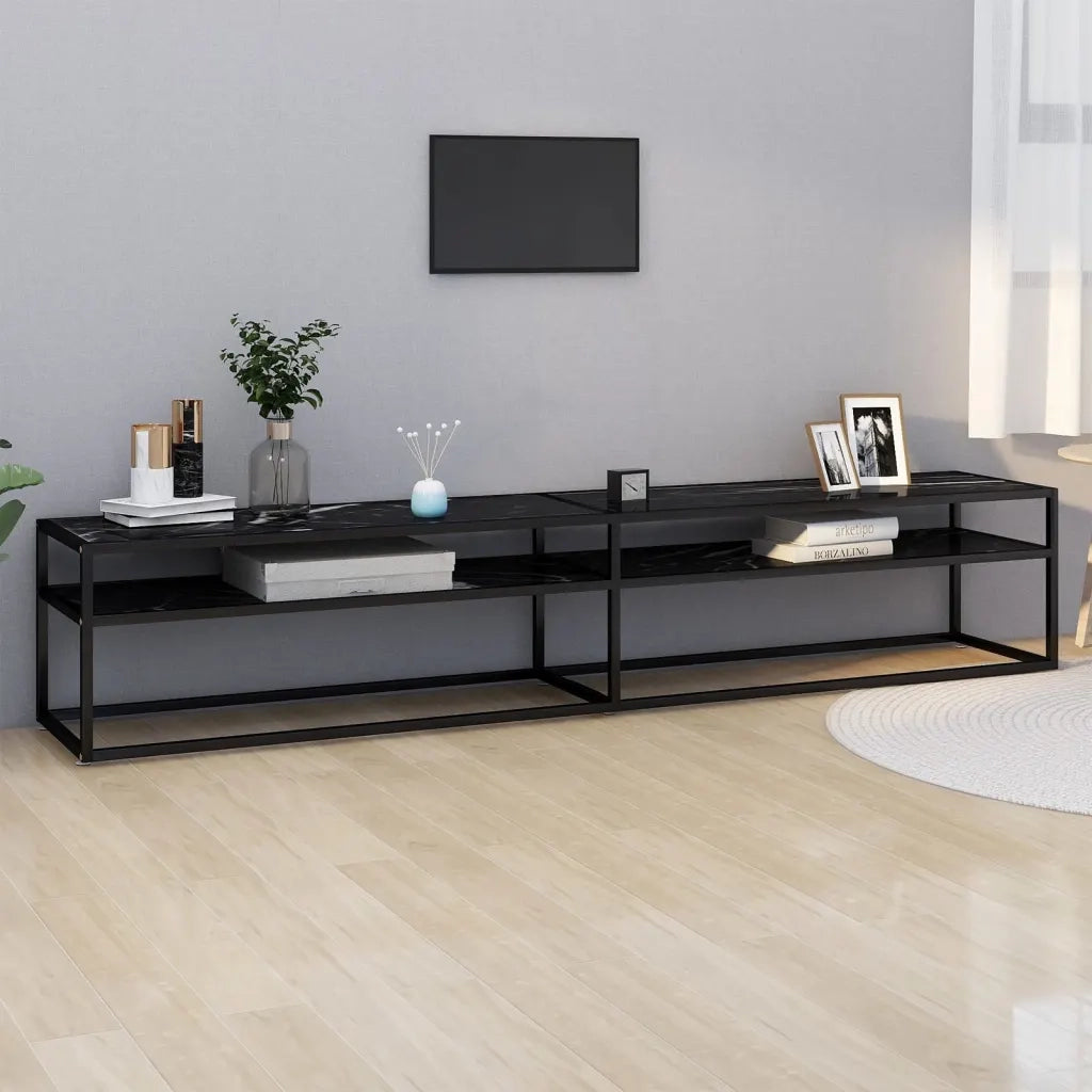 Mobile Porta TV Marmo Nero 220x40x40,5 cm in Vetro Temperato 331733