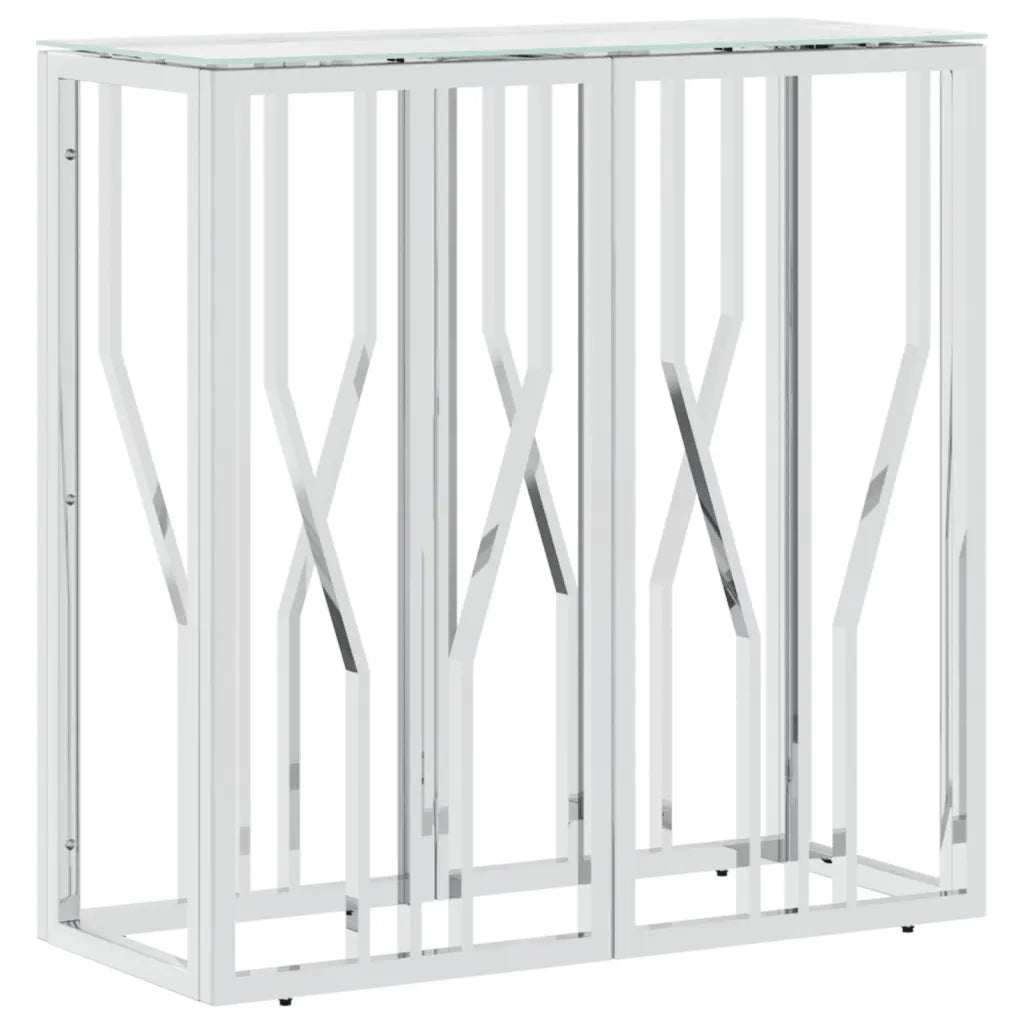 Tavolino Consolle 70x30x70 cm in Acciaio Inox e Vetrocod mxl 129467