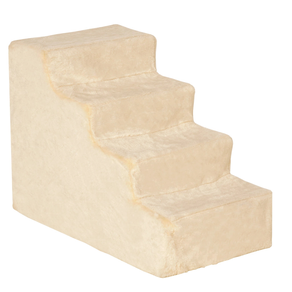 Scaletta per animali a 4 gradini con rivestimento sfoderabile in pile per divano e letto beige 60 × 35 × 44 cm