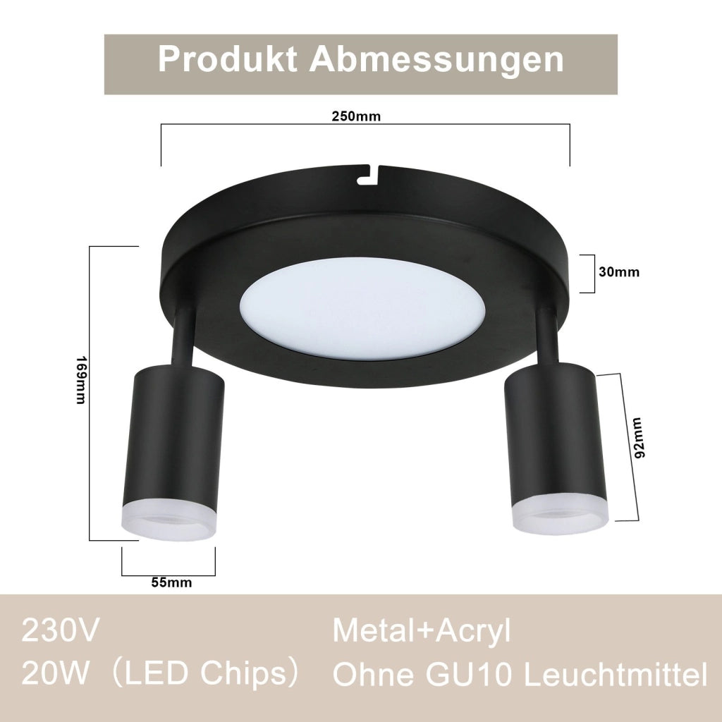 ZMH Faretto da soffitto 2 fiamme nero 3000K faretto da soffitto lampada da camera da letto per corridoio