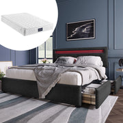 LETTO Contenitore 140x200 cm con LED, 4 cassetti e materasso incluso