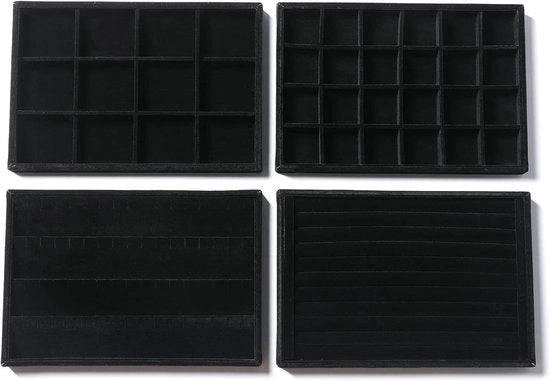 Tray Organizer Premium - Set di 4 contenitori in velluto per l'archiviazione di bracciali, collane e anelli - Contenitori con inserti a cassetta per donne e ragazze.