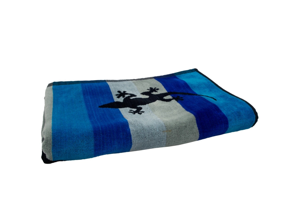 Telo Mare Jacquard Spugna Asciugamano Spiaggia Disegno Geko Stripe - Telo Mare - Blu