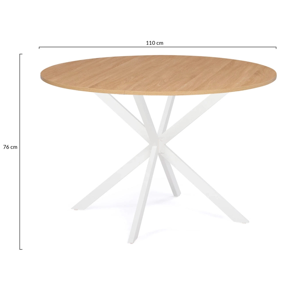 IDMarket - Tavolo da pranzo rotondo ALIX, legno e gambe a ragno bianche, 4-6 persone, 110 cm