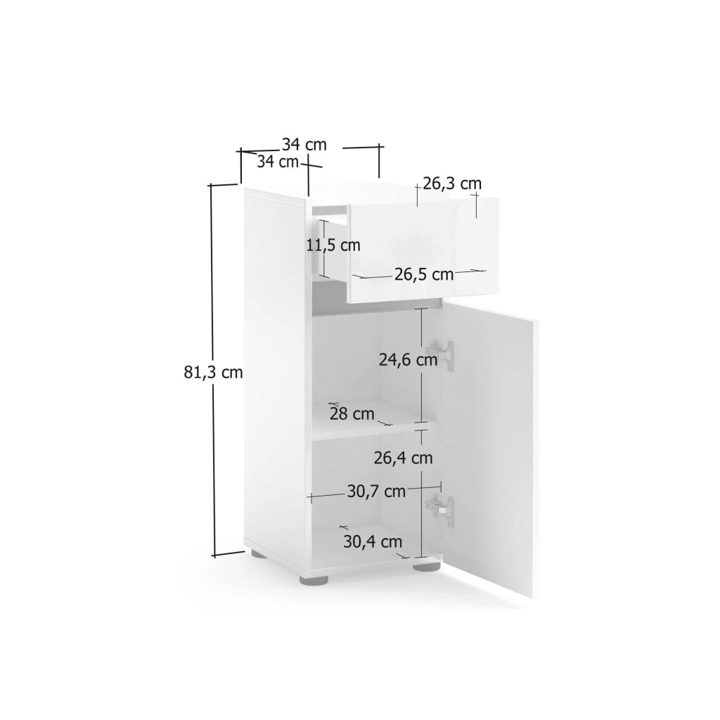 Armadio multiuso 1 anta Sylvain, Mobile multifunzionale, Mobiletto scarpiera, Guardaroba porta scarpe, Made in Italy, 34x34h81 cm, Bianco lucido