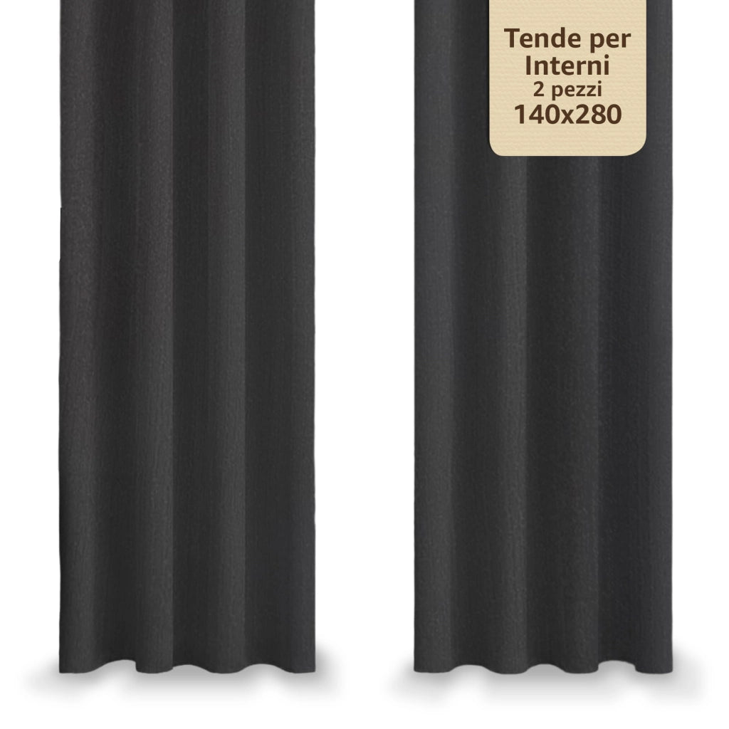 Tende per Interni Camera da Letto e Soggiorno Con Anelli - 140x280cm - 2 Pezzi Colore: NERO