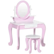 Set Toeletta Trucco per Bambini con Tavolino con Specchi e Sgabello, Età 3-6 Anni, Rosa