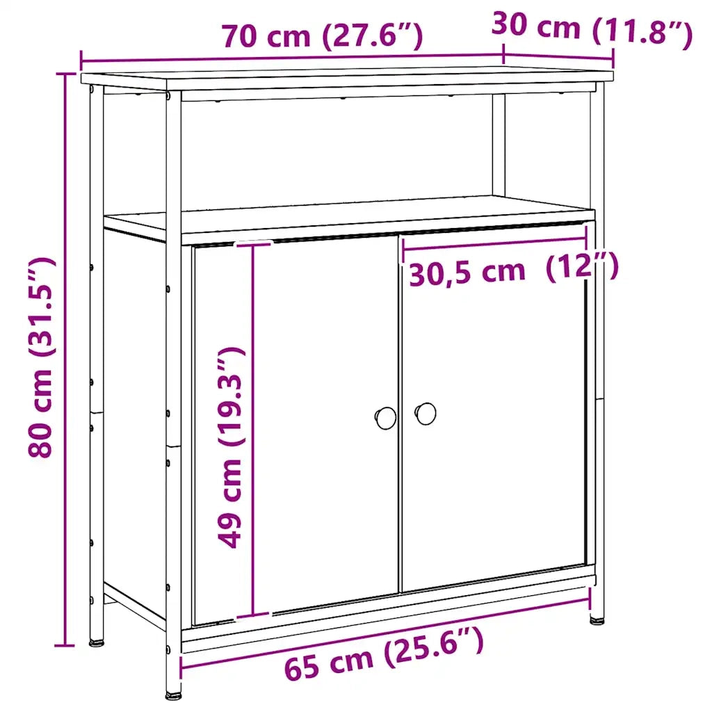 Credenza Rovere Artigianale 70x30x80 cm in Legno Multistrato 857473