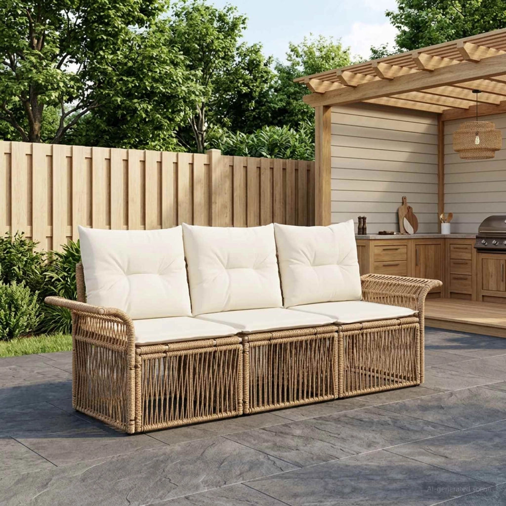 Set Divano da Giardino 3 pz Beige polyrattan 3434748