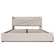 Letto Matrimoniale 180x200 Beige con Contenitore; USB Type-C e Testiera Imbottita