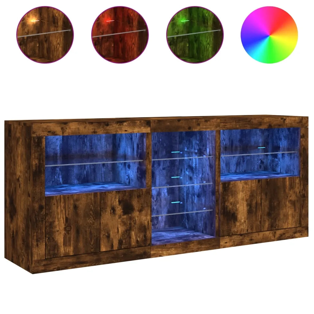 Credenza con Luci LED Rovere Fumo 162x37x67 cm 3209034