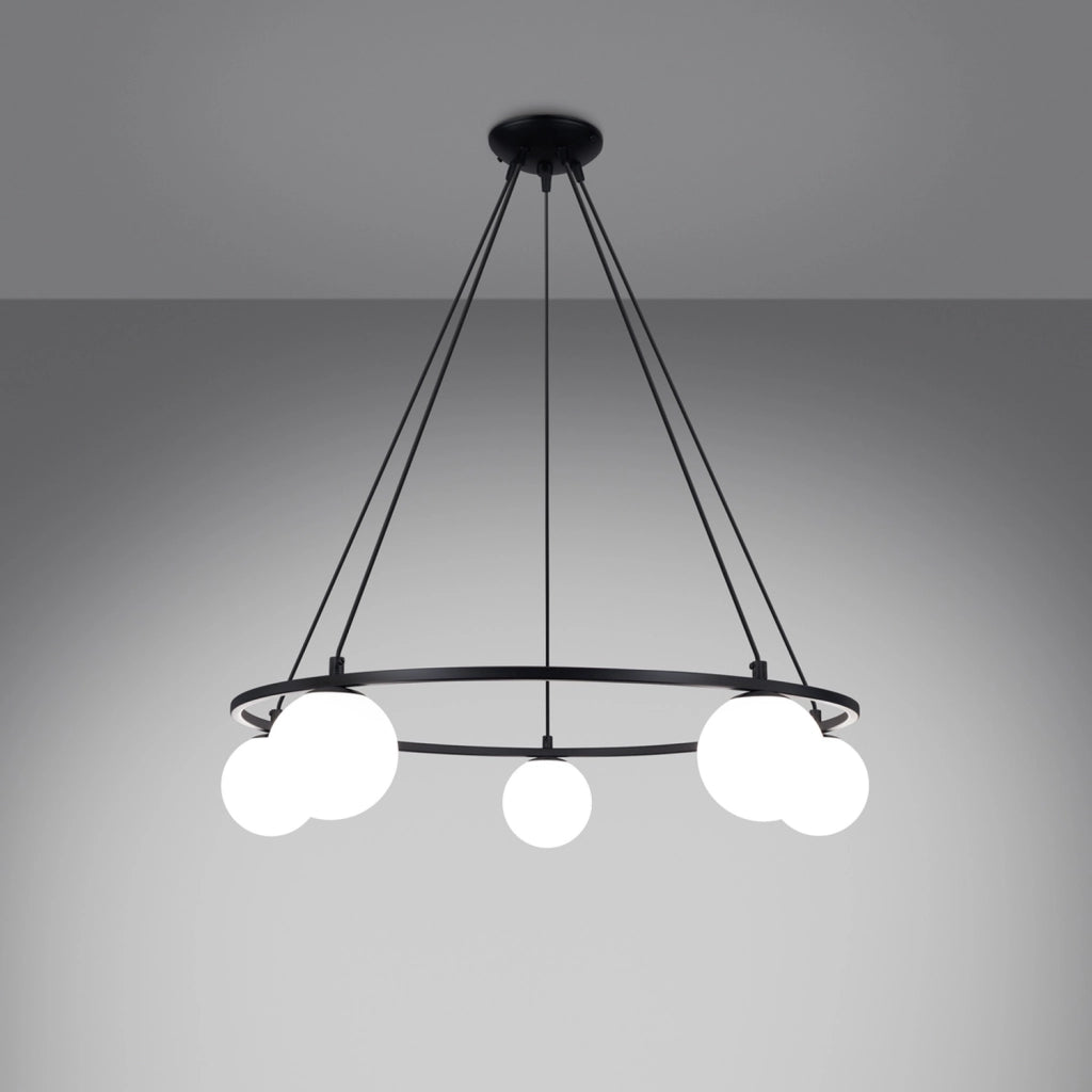 Lampada da soffitto moderna in acciaio e vetro nero YOLI a 5 luci French Sky, 80 cm