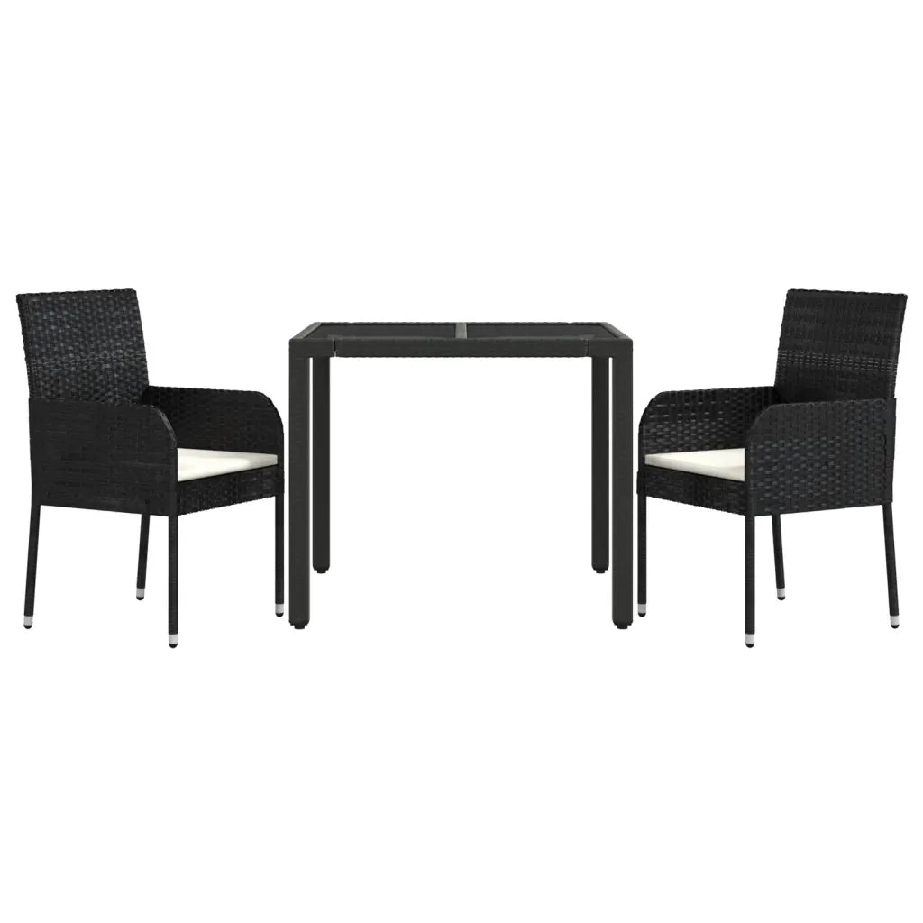 Set da Pranzo da Giardino 3 pz con Cuscini Nero in Polyrattancod mxl 124376