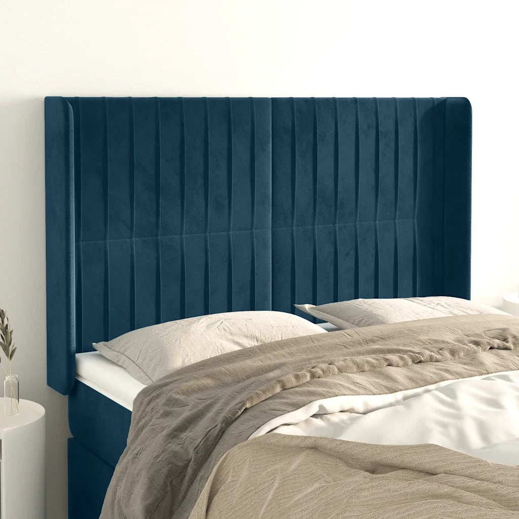 Testiera | Testata ad Orecchio Blu Scuro 147x16x118/128 cm in Velluto