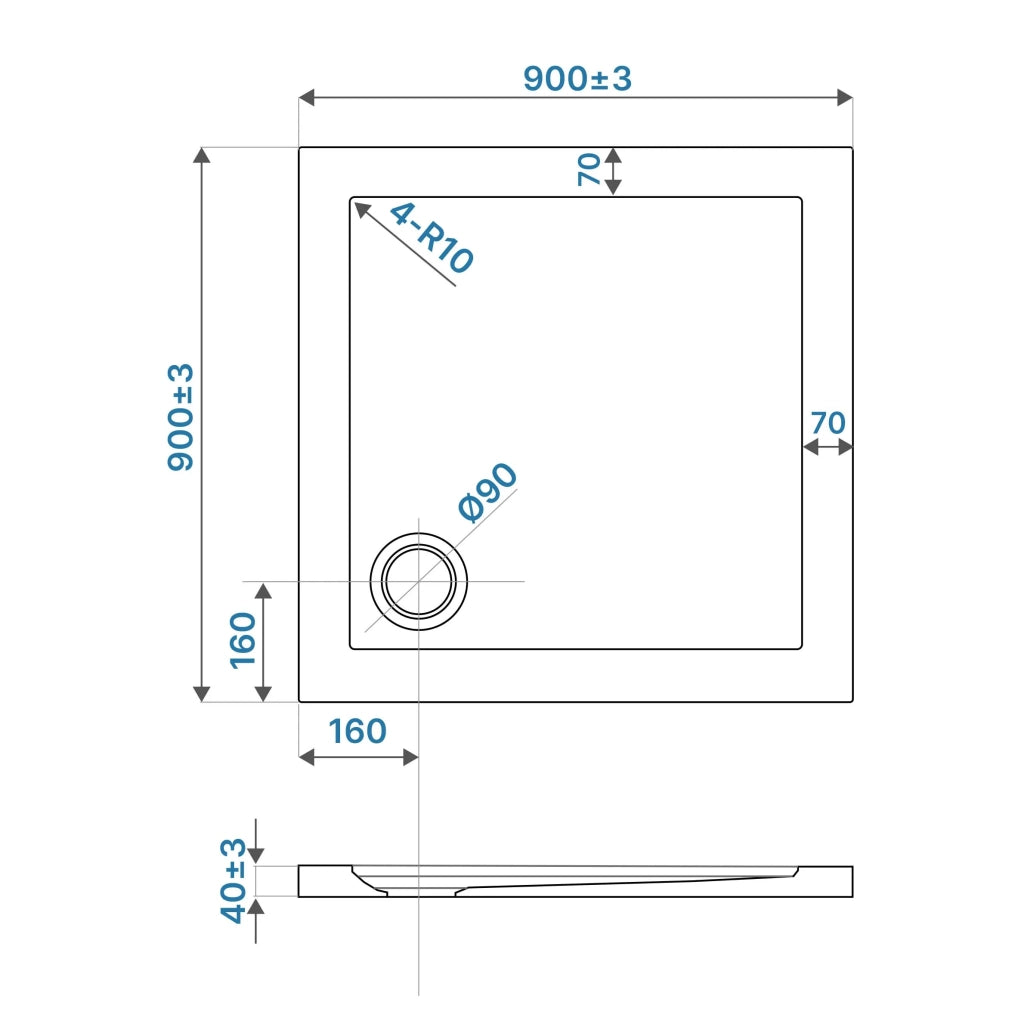 Piatto doccia 90x90 effetto pietra bianco in acrilico altezza slim | Petra