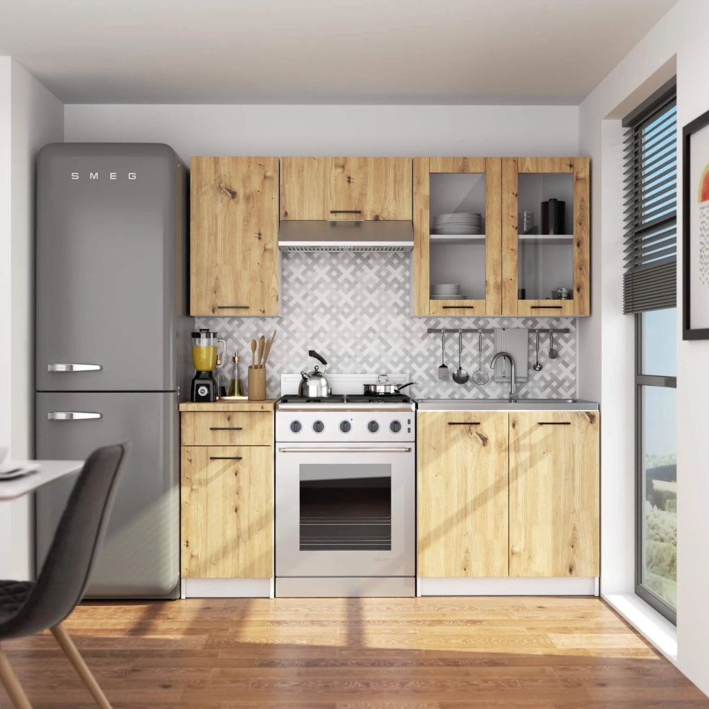 Vetrina da cucina sospesa Bianca 80 cm 2 porte Colore frontale Quercia Artigiana 80x30,5x72 cm